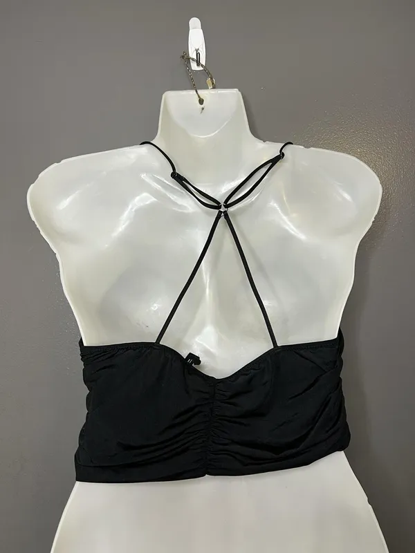 Out From Under Tank Top Womens Large Black Ruched Sweetheart Crop Cami - Image 4