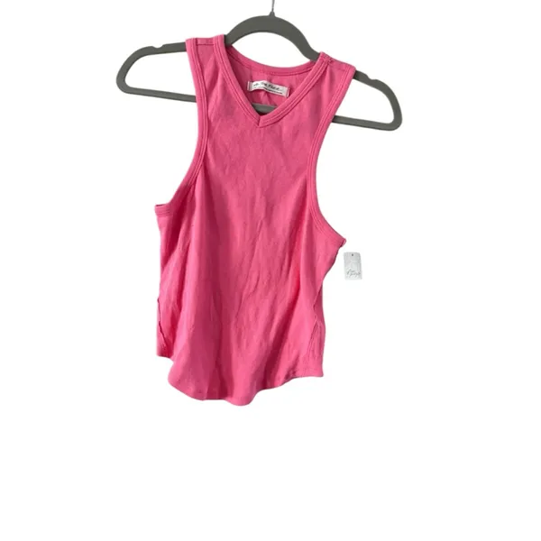 Women's We The Free Pink Ribbed V-Neck Tank Top L - Image 10