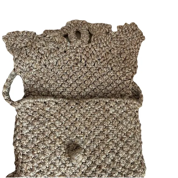 Vintage‎ Woven Tan Woven Rope Fold Over Jute Boho Handbag Shoulder Bag Purse - Image 2