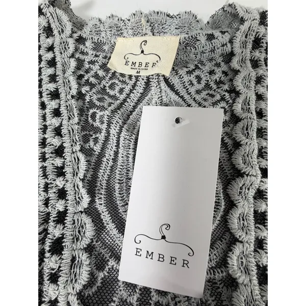 Ember Grey Black Floral Lace Mesh Kimono Cardigan Tie Front ST8449 NWT Medium - Image 3