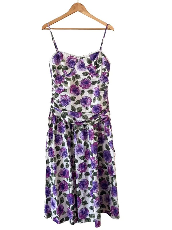 ANTHROPOLOGIE Maeve Purple Floral Printed Midi Dress Size L NEW - Image 3