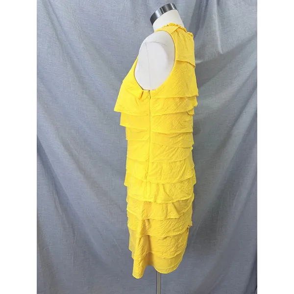 S.L. Fashions Yellow Tiered Ruffle Dress Beaded‎ Neckline 14 Vacation - Image 9