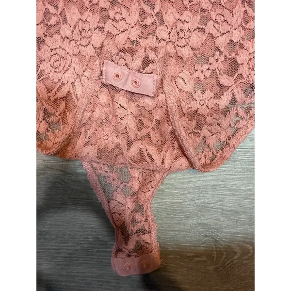 Coquette Dusty Rose Floral Lace Romantic Off Shoulder Bodysuit Sheer Y2K Small - Image 8