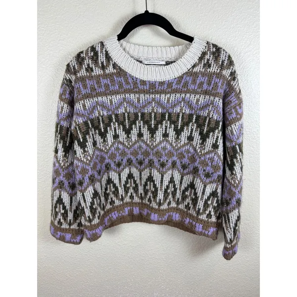 Anthropologie Fabiana Fair Isle Alpaca Wool Knit‎ Sweater Women S Boho Cottage - Image 4