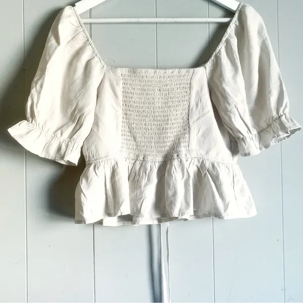 Francescas Marisa Lace Up Front Short Sleeve Blouse Top M - Image 4