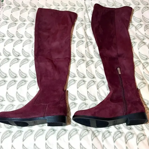 Kenneth Cole Reaction Windy Faux Suede Over Knee High Boot Deep Burgundy NIB - Image 7