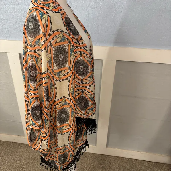 & Other Stories Womens Shawl Wrap Open Top SZ OSFM Orange Combo Tassel bottom 30” long - Image 7
