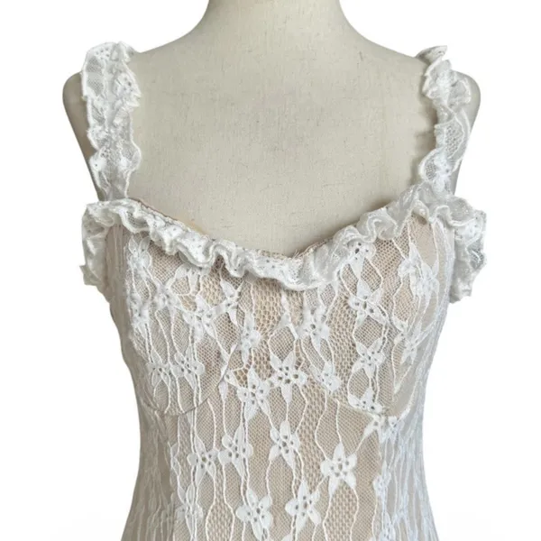 Shein Women Size Medium White Beige Lace Mini Dress A-line | 61-4 - Image 3