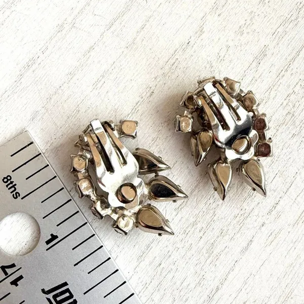 Vintage Clear Rhinestone Clip-On Earrings - Image 3