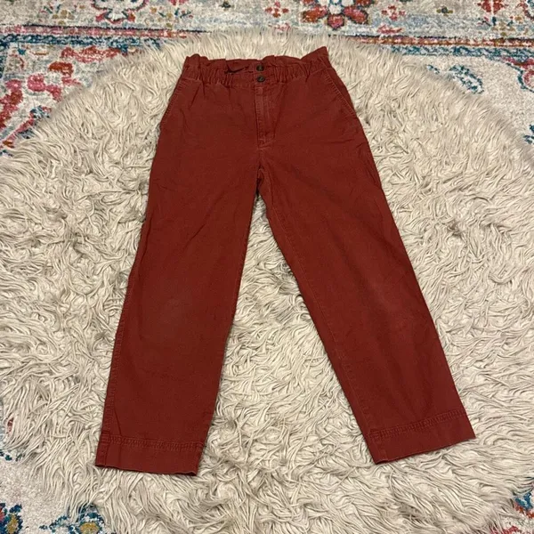 Madewell Paperbag Waist Tapered Leg Pants 2 Rust Red Stretch High Rise Elastic - Image 2