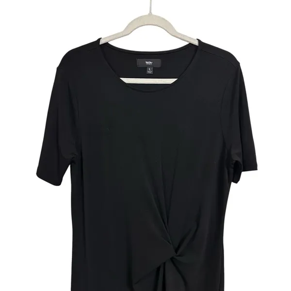 Mossimo Womens Sz L Short Sleeve Black Twist Knot Waist Sheath Dress Below Knee - Image 2