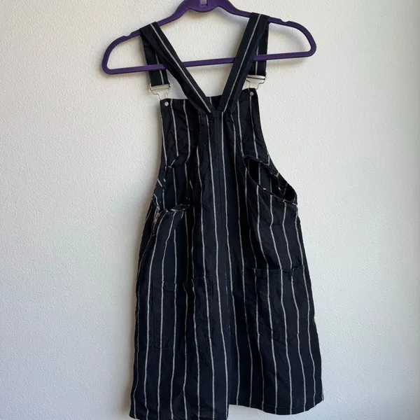 Reformation 100% Linen Black White Stripe Overall Mini Dress Size 6 Small - Image 4