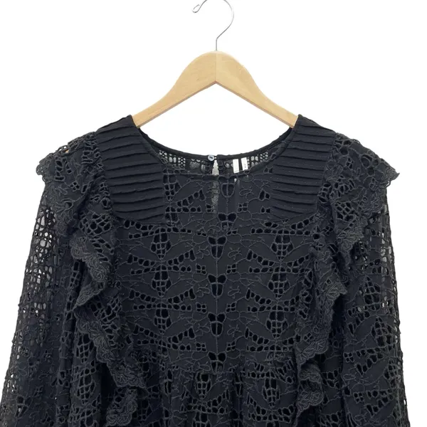 Anthropologie Clementine Eyelet Lace Blouse Black Ruffle Puff Sleeve Size 6 - Image 7