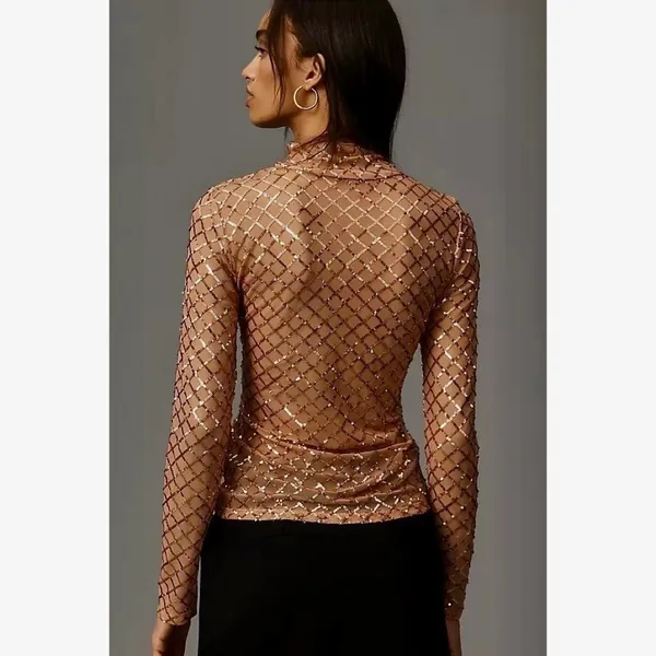 NWT!! Anthropologie PILCRO Turtleneck Sequin Top Shirt Bronze Party Glam X-Small - Image 8