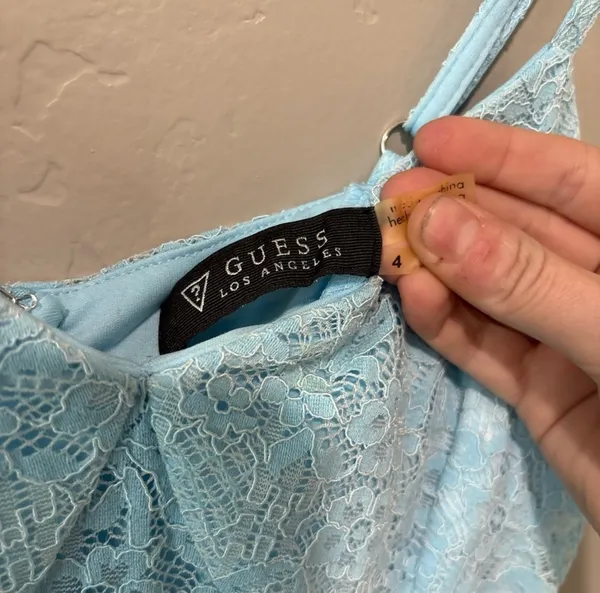 Guess Light Blue Lace Off The Shoulder Spaghetti Strap Dress - Image 2