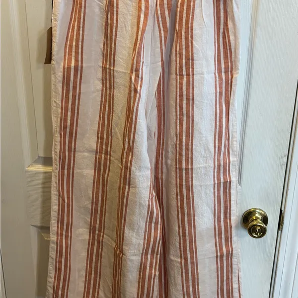 Christian Siriano Cream and Rust-Striped Wide-Leg Pants - Image 2