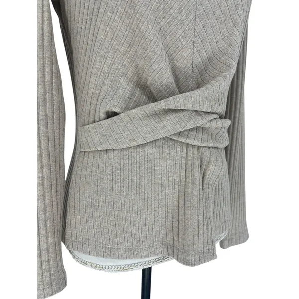 Tanya Taylor Kelsey Rib Knit Twist Front Long Sleeve Top‎ Beige M - Image 7
