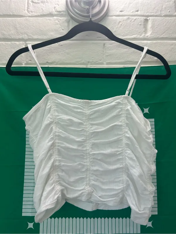 Free People White Ruched Crop Cami Top Adjustable Straps Size M - Image 2