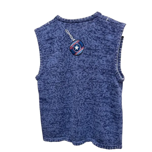 Bobbie Brooks Blue Knit Vest‎ Christmas Ornaments Applique V-Neck Size Small - Image 5