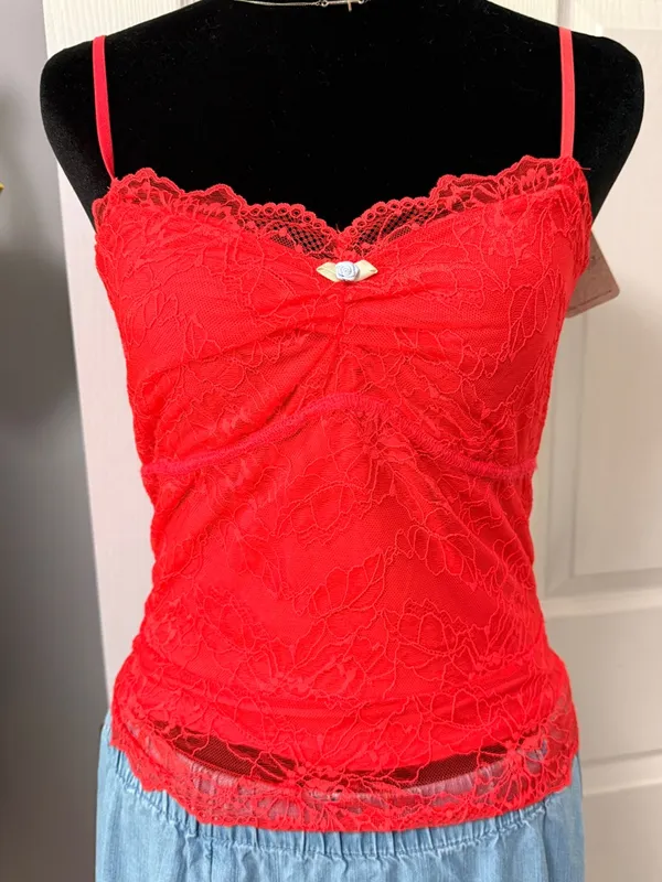 NWT Free People Intimately Lacey Essential Cami Red Lace Coquette Y2K Small - Image 2