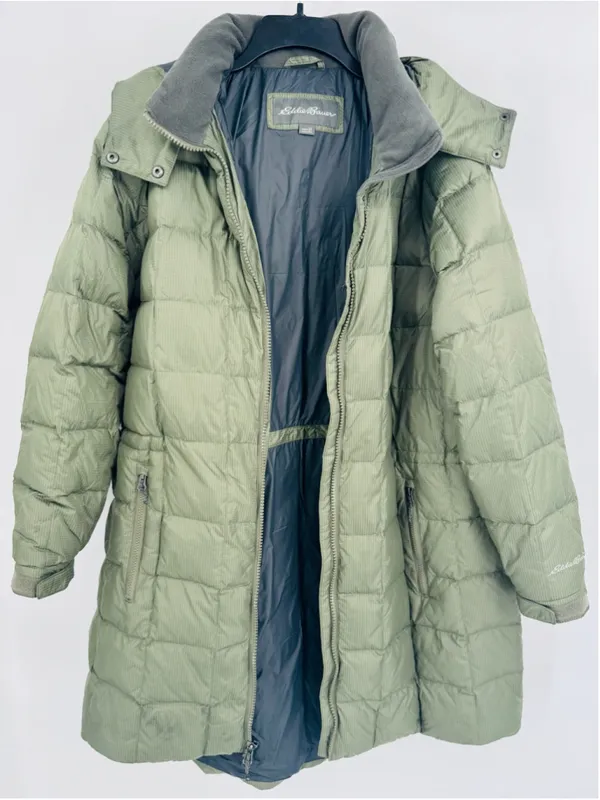 Eddie Bauer Altamira Down Parka 2X Green Quilted Hooded Long Coat - Image 3