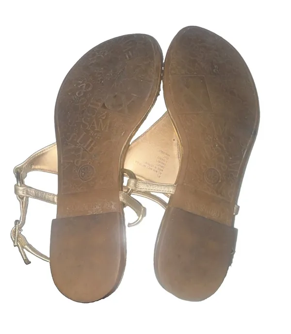 Sam & Libby Gold Synthetic Buckle Strap Flat Sandals Solid Casual Womens 8.5 - Image 3