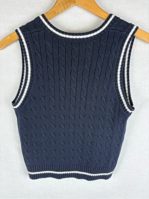 John Galt Navy Blue Cable Knit V-Neck Sweater Vest - Image 5