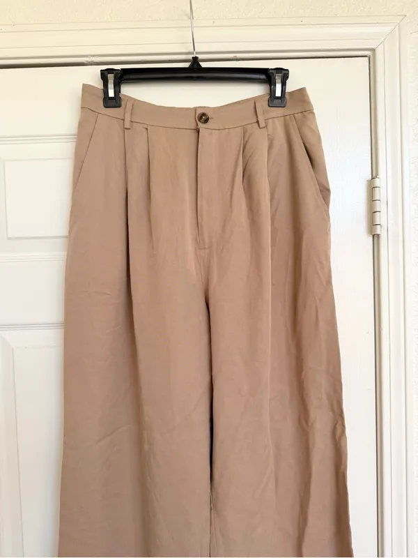 Reformation Mason Wide-Leg‎ High-Rise Trousers Pants in Beige Tan Size 8 - Image 5