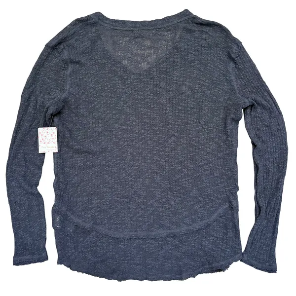 NWT Free People We The Free Slub Knit V-Neck Top M‎ Black Boho OB1075901 Grunge - Image 3
