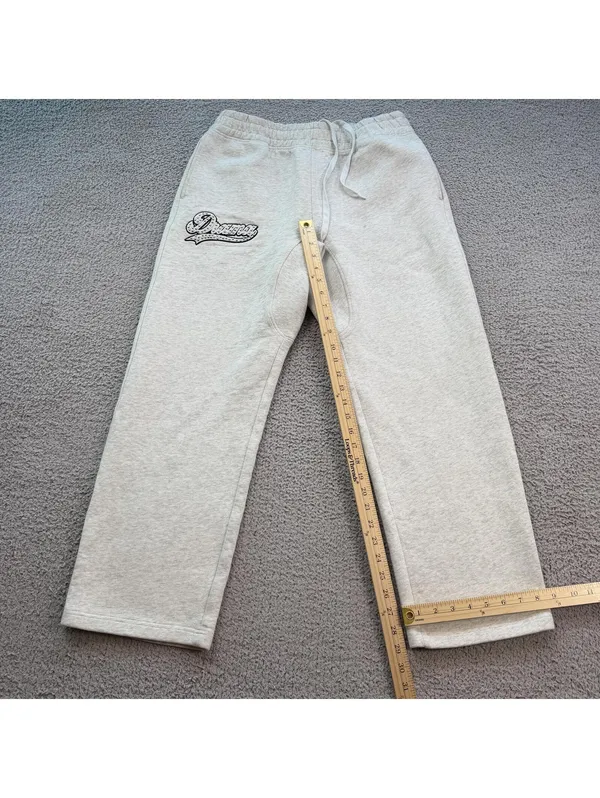 Drama Studded Logo Wide Leg Sweatpants Oatmeal Gray Size Large Oversized Baggy - Image 4