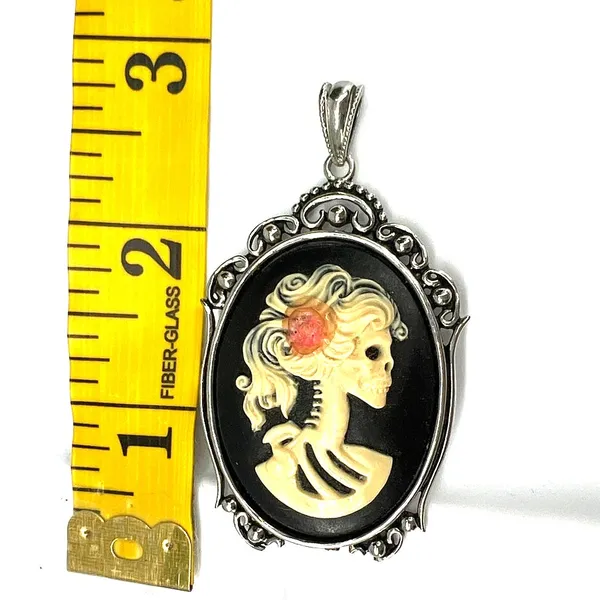 Metal Gothic Lolita Skull Cameo pendant resin cameo antique Goth Skeleton - Image 2