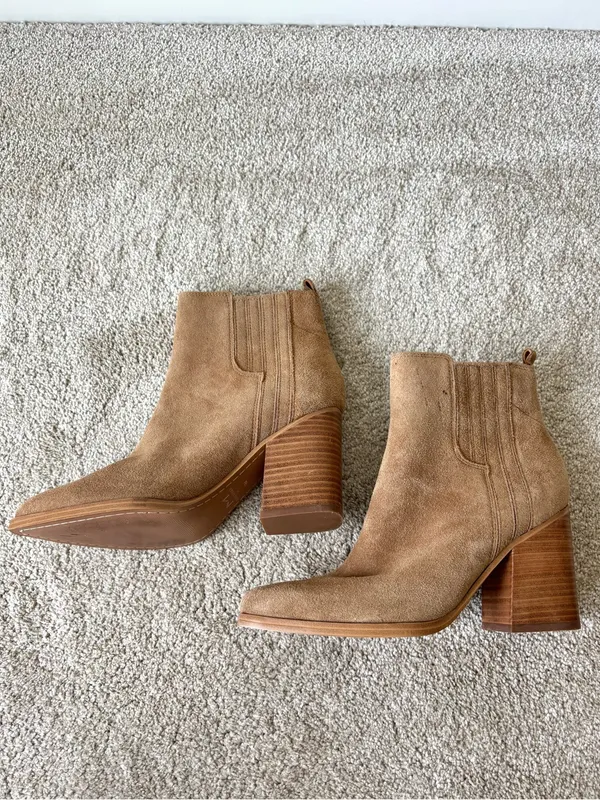 Marc Fisher LTD Oshay Brown Suede Leather Booties Pointed Toe Block Heel - Image 4