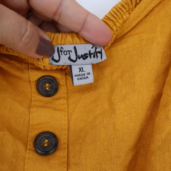 J for Justify Linen Jumpsuit Womens XL Mustard Yellow Wide Leg Cropped Excellent - Image 2