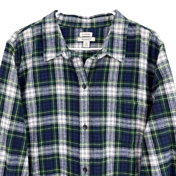 LL Bean Scotch Plaid Cotton Flannel Button Shirt Relaxed Fit 3X Green White - Image 4