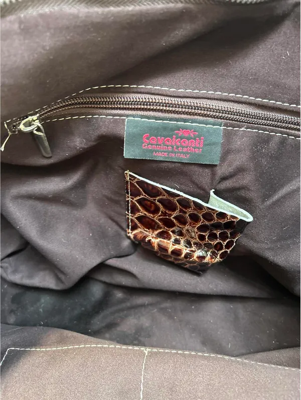 Brown Snake Print Women's Tote Bag with Chain and Tassel - Image 6