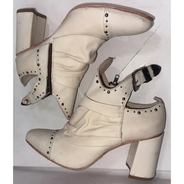 Freebird Distressed Festival Stud Jericho White‎ Leather Boots Ankle Booties 12 - Image 2