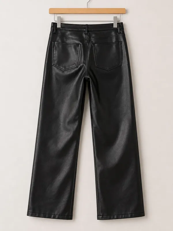Abercrombie & Fitch Black 90s Ultra High Rise Vegan Leather Straight Leg Pants - Image 5