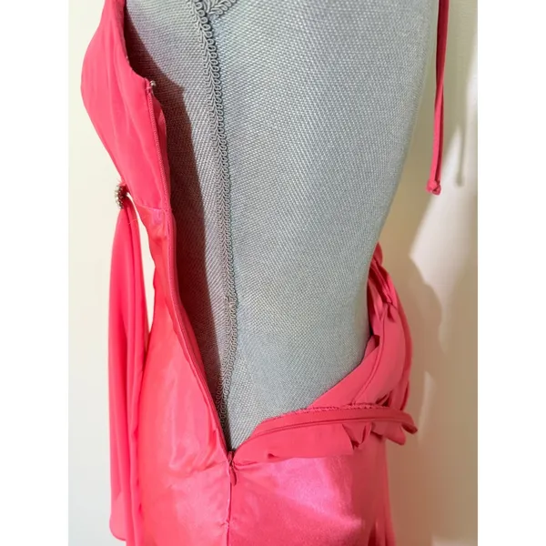 Hot Pink Mermaid long dress gown Cutout Halter Rhinestone Ruffle Formal Dress xs - Image 11
