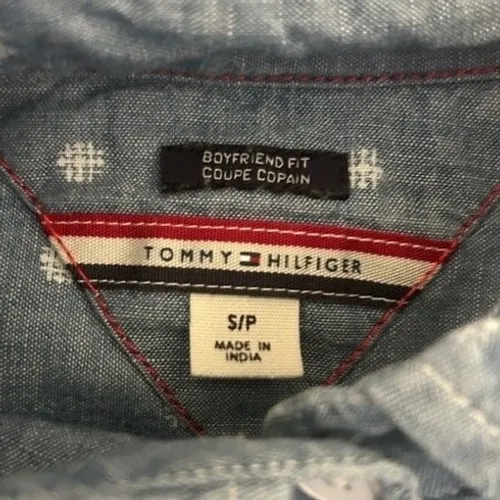 Tommy Hilfiger Women‎ Chambray Popover Shirt S Blue Polka Dot Coastal Preppy - Image 4