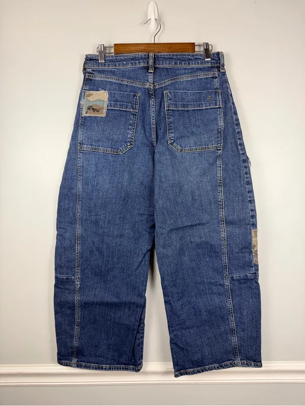 Anthropologie Kenna Mid-Rise Heritage Barrel Jeans by Pilcro: Patchwork Edition camo 29 - Image 7