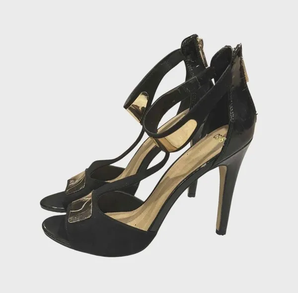 ASOS Women's Black and Gold Metallic Detail T-Strap Stiletto Heels Sz 8 - Image 2
