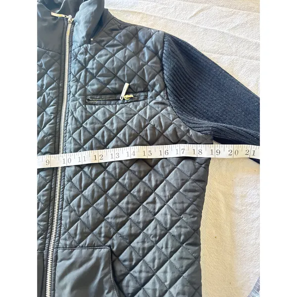 San Joy USA Black Quilted Zip Jacket Women’s Medium Knit Sleeves - Image 4