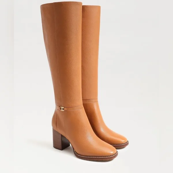 NWT Sam Edelman Elsy Caramel Leather Knee High Block Heel Boots Size 9 - Image 2