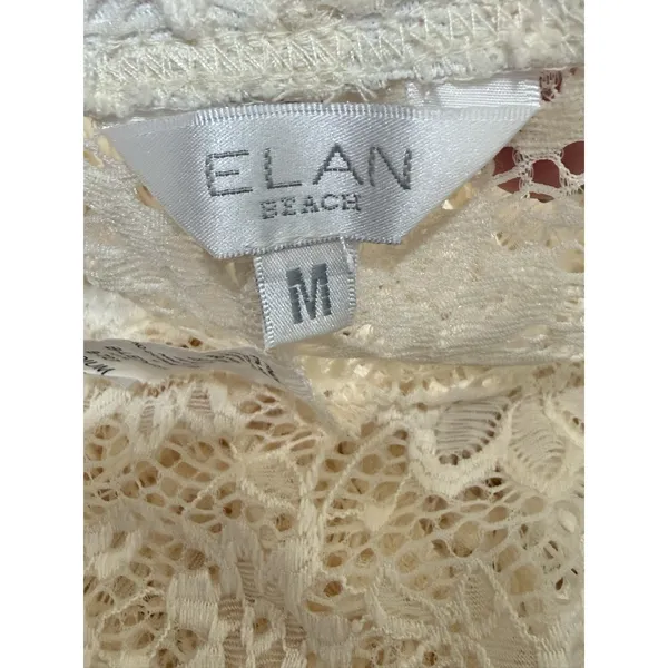 Elan Beach ivory lace boho pull on wide leg pants Cover Up Beach Resort Size M - Image 8
