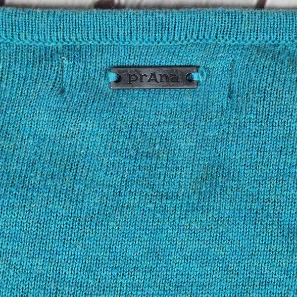 Prana‎ Stacia Sweater Teal Green Geometric Knit Organic Cotton Size S - Image 4