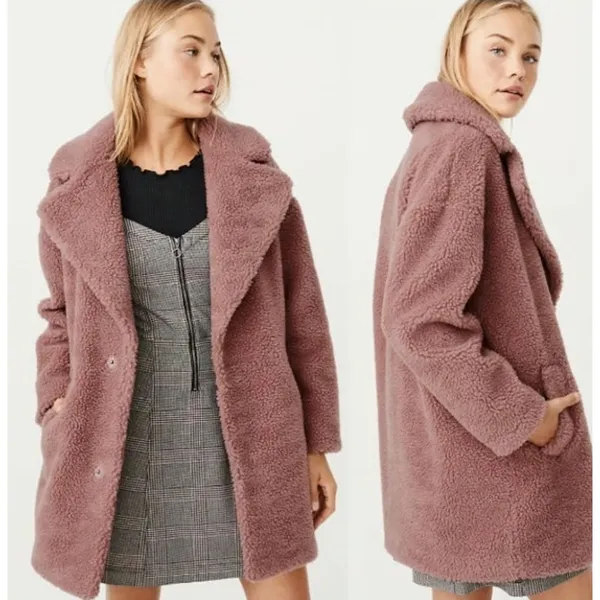 Abercrombie & Fitch Sherpa Teddy Fleece Over Coat XS Mauve Pink Cozy Soft Y2K - Image 4