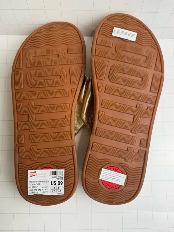 NWT FitFlop F-Mode Metallic Gold Leather Cork Platform Sandals - Image 10