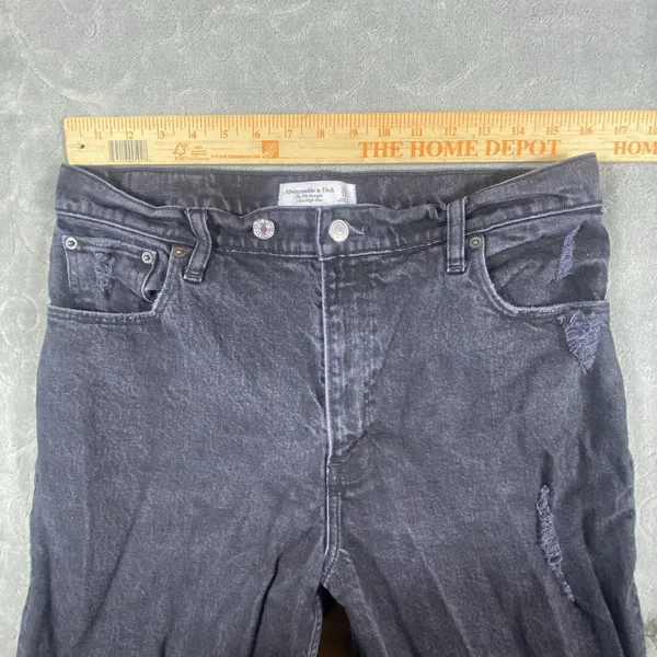 Abercrombie & Fitch 90s Straight Jeans‎ Womens 12/31 Ultra High Rise Rips Fringe - Image 10