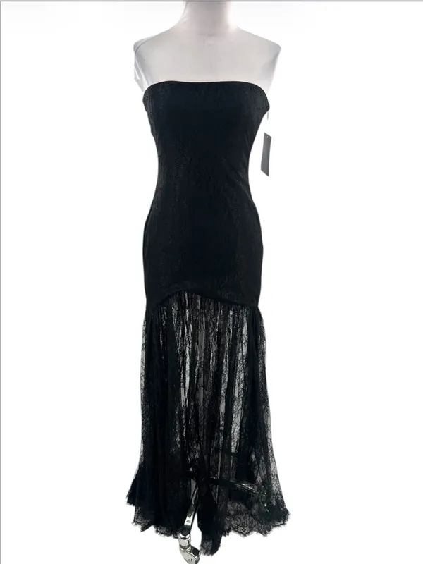 RETROFETE Jeanette Strapless Lace Sheer Black Maxi‎ Dress Size XS - Image 5