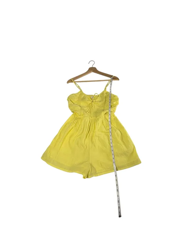 Aerie Smocked Keyhole Romper Womens M NWT Yellow Babydoll Cami Summer - Image 7